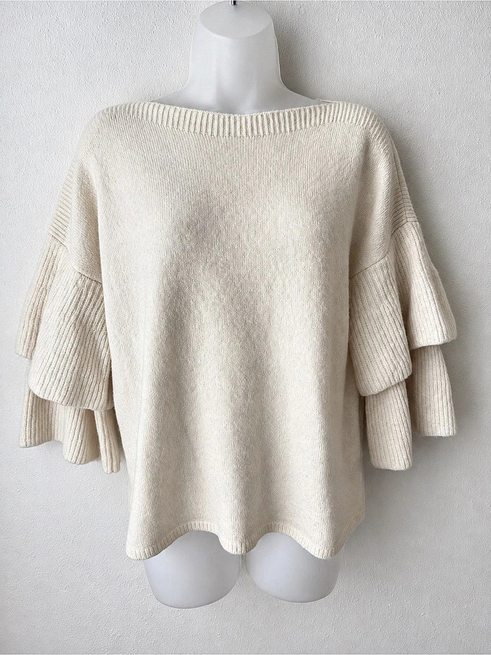 Madewell Ivory Ruffle Sleeve Wool Blend Sweater Small